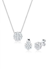 Ohrring und Ketten Set Elli "Schmuckset Set mit Blumen Motiv Steinen Zirkonia Wei&szlig; 925 Sterling Silber" Gr. 45, wei&szlig;, Schmuck_Sets, Herren, Blacklist, Silber 925 (Sterlingsilber), Ohrring und Ketten Set