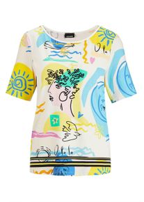 Kurzarmshirt GOLDNER "Blusenshirt mit Allover-Design", Damen, Gr. 48, schwarz (gelb, schwarz, gemustert), Obermaterial: 96% Viskose CV. 4% Elasthan EL., normal, Gerade, Shirts Kurzarmshirt, Alloverdruck