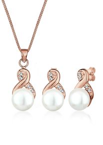 Ohrring und Ketten Set Elli "Schmuckset Infinity Perlen Kristalle 925 Silber" Gr. 45, rosa (rosegold), Schmuck_Sets, Herren, Blacklist, Silber 925 (Sterlingsilber), Ohrring und Ketten Set