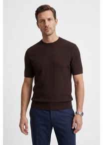 Kurzarmpullover BOSS "Nilton", Damen, Gr. L, schwarz braun207, Strick, Obermaterial: 100% Baumwolle, unifarben, regular fit normal, Rundhals, Rippstrickb&uuml;ndchen, Pullover Kurzarmpullover, Premium Menswear Business-Casual-Look, Strukturstrick-Material