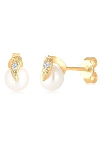 Paar Ohrstecker Elli DIAMONDS "Ohrringe Diamant (0,015ct.) S&uuml;&szlig;wasserperle 585 Gelbgold" Gr. 8, wei&szlig;, Ohrringe, Damen, Gelbgold 585, Paar Ohrstecker