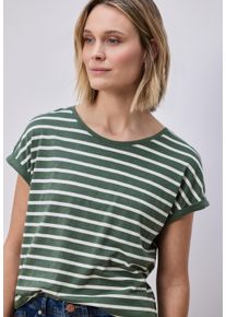 T-Shirt Street One, Damen, Gr. 42, bound gr&uuml;n, Jersey, Obermaterial: 50% Baumwolle, 50% Modal, gestreift, regular fit normal, Rundhals, Shirts T-Shirt, mit Streifen Muster