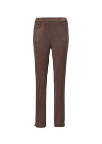 2-in-1-Hose GOLDNER "Bi-elastische Hose in superweichem Veloursleder-Look", Damen, Gr. 38, N-Gr, beige (taupe), Obermaterial: 90% Polyester PES. 10% Elasthan EL., normal, Hosen 2-in-1-Hose, Sportiver 5-Pocket-Stil