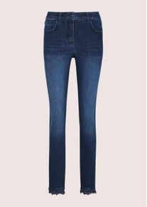 Madeleine Mode Regular-fit-Jeans MADELEINE "Jeans Slim Fit Five-Pocket-Hose", Damen, Gr. 48, N-Gr, dunkelblau, Obermaterial: 83% Baumwolle CO. 15% Polyester PES. 2% Elasthan EL., Modern, Jeans Regular-fit-Jeans, 5 Pocket Jeans mit Spitze