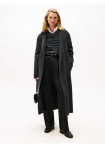 Wollmantel Tommy Hilfiger "DF WOOL REG BELTED MIDI COAT", Damen, Gr. 34, grau (dunkelgrau heather), Web, Obermaterial: 60% Wolle, 40% Polyester, meliert, wadenlang, V-Ausschnitt, M&auml;ntel Wollmantel, mit Wolle