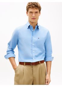Langarmhemd Tommy Hilfiger "LIGHT OXFORD SOLID Slim Fit", Damen, Gr. XL, N-Gr, shirt blau, Web, Obermaterial: 97% Baumwolle, 3% Elasthan, slim fit normal, 1-Knopf-Manschette, Hemden Langarmhemd