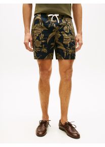 Chinoshorts Tommy Hilfiger "DOVER PO LINEN FLORAL AOP", Damen, Gr. 38, N-Gr, schwarz night navy allover, Web, Obermaterial: 100% Leinen, regular fit kniefrei, Hosen Chinoshorts, elastischer Bund, regular fit