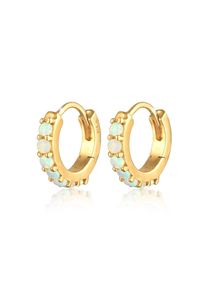 Paar Creolen Elli "Ohrringe Creolen synthetischer Opal Klassik 925 Silber" Gr. 12,5, gold, Ohrringe, Damen, mit Stein, Silber 925 (Sterlingsilber), Paar Creolen