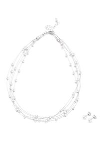 Ohrring und Ketten Set Elli "Schmuckset S&uuml;&szlig;wasserzuchtperle Mehrreihig 925 Sterling Silber" Gr. 43, wei&szlig;, Schmuck_Sets, Herren, Blacklist, Silber 925 (Sterlingsilber), Ohrring und Ketten Set