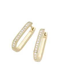 Paar Creolen "Klappcreolen ovale Form, mit Zirkonia, Silber 925", gold, Giorgio Martello MILANO, Ohrringe, Damen, Silber 925 (Sterlingsilber), Paar Creolen