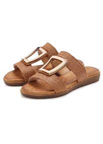 Pantolette Vivance "Sandale, Sommerschuh, offener Schuh, Mule", Damen, Gr. 42, braun, goldfarben, Obermaterial: 100% Textilmaterial. Decksohle: 100% Lederimitat. Futter: 100% Lederimitat. Laufsohle: 100% Synthetik, mehrfarbig, unifarben, Basic, Schuhe Pantolette, NEU mit modischem Schmuckelement und softer Innensohle VEGAN