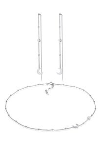 Ohrring und Ketten Set Elli "Schmuckset Halbmond Mond Mondstein Astro 925 Silber" Gr. 36, silber, Schmuck_Sets, Damen, Blacklist, Silber 925 (Sterlingsilber), Ohrring und Ketten Set