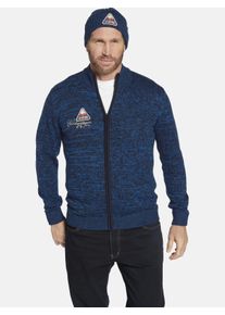 Strickjacke Jan Vanderstorm "Strickjacke mit M&uuml;tze APKE", Herren, Gr. XL, blau (blau melange), Obermaterial: 50% Baumwolle CO. 50% Polyacryl PAN., Strickjacken Strickjacke