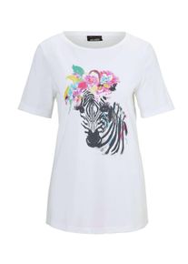 Kurzarmshirt GOLDNER "Jerseyshirt mit &uuml;berschnittenen Schultern", Damen, Gr. 42, wei&szlig; (wei&szlig;, animal, gemustert), Obermaterial: 95% Baumwolle CO. 5% Elasthan EL., figurumspielend, U-Boot-Ausschnitt, mit Aufschlag, Shirts Kurzarmshirt, keine/nicht relevant