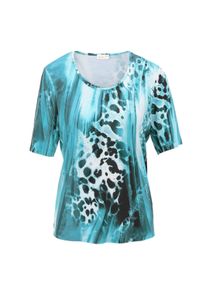 Print-Shirt GOLDNER "Bequemes Druckshirt im Mustermix", Damen, Gr. 38, blau (t&uuml;rkis, gemustert), Obermaterial: 93% Viskose CV. 7% Elasthan EL., Tubular, Shirts Print-Shirt, Jedes Teil ein Unikat