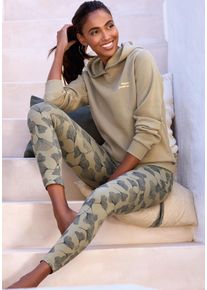 Leggings Lascana, Damen, Gr. 48/50, N-Gr, khaki bedruckt, Jersey, Obermaterial: 95% Baumwolle, 5% Elasthan, bedruckt, figurbetont lang, Hosen Leggings, im Allover-Druck, Loungewear
