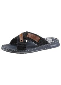 Pantolette Rieker, Herren, Gr. 47, blau (dunkelblau, braun), Lederimitat, Textil, Schuhe Pantolette, Sommerschuh, Schlappen, Poolslides, mit Kontrastdetails