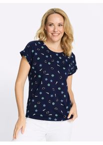 Rundhalsshirt Classic Basics "Rundhals-Shirt", Damen, Gr. 46, marine, beige, bedruckt, 100% Baumwolle, gemustert, mehrfarbig, Rundhals, Shirts Rundhalsshirt