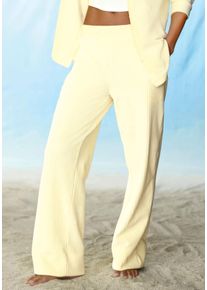 Loungehose Buffalo, Damen, Gr. 48/50, N-Gr, hellgelb, Cord, Obermaterial: 62% Baumwolle, 36% Polyester, 2% Elasthan, unifarben, weit lang, Hosen Loungehose, mit weicher Cord-Struktur