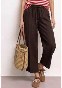 Leinenhose Street One "Style Emee", Damen, Gr. 44, L&auml;nge 26, espresso braun, Web, Obermaterial: 100% Leinen, unifarben, loose fit lang, Hosen Leinenhose, miSommerhose mit elastischem Bund und Kordelzug