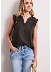 Blusentop Street One, Damen, Gr. 46, espresso braun, Web, Obermaterial: 100% Baumwolle, unifarben, tailliert h&uuml;ftbedeckend, Rundhals, R&uuml;schen, Blusen Blusentop, Blustentop mit Split Neck und Shiffleydetails