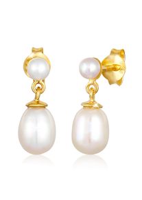 Paar Ohrh&auml;nger Elli Premium "Ohrringe Stecker S&uuml;sswasserzuchtperle Klassik 925 Silber" Gr. 15, gold, Ohrringe, Damen, ohne Stein, Silber 925 (Sterlingsilber), Paar Ohrh&auml;nger