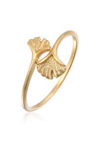 Silberring Elli Premium "Ring Offen Verstellbar Ginkgo Blatt Natur 375 Gelbgold" Gr. 58, gold, Fingerringe, Damen, 58, Gelbgold 375, Silberring
