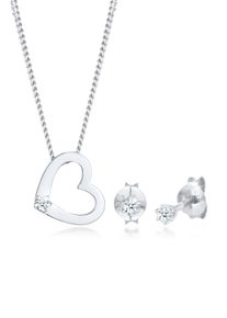Ohrring und Ketten Set Elli DIAMONDS "Schmuckset Kette Herz Diamant (0.075 ct.) Brillant Ohrstecker 925 Sterling Silber" Gr. 45, silber, Schmuck_Sets, Herren, 45, Ohrring und Ketten Set