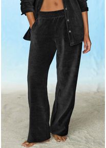 Loungehose Buffalo, Damen, Gr. 48/50, N-Gr, schwarz, Cord, Obermaterial: 62% Baumwolle, 36% Polyester, 2% Elasthan, unifarben, weit lang, Hosen Loungehose, mit weicher Cord-Struktur