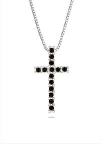 Kette mit Anh&auml;nger Kuzzoi "Halskette Kreuz Glas Kristalle Schwarz 925 Sterling Silber" Gr. 50, silber, Halsketten, Damen, Silber 925 (Sterlingsilber), Kette mit Anh&auml;nger