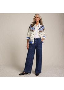 LANDS' END Fair Isle Cardigan aus Baumwollmix, Damen,  Blau, Polyacryl/Schurwolle/Baumwoll-Mischung, by Lands' End