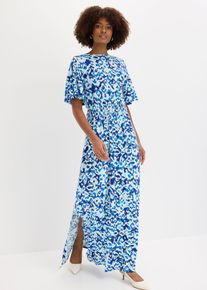 bonprix Maxikleid, blau, Gr.52/54 (XXL), modisch bedrucktes Maxikleid mit tiefem V-Ausschnitt vorne