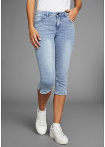 Caprijeans Arizona "Ultra-Stretch", Damen, Gr. 46, N-Gr, blau (bleached), Denim/Jeans, Obermaterial: 74% Baumwolle, 24% Polyester, 2% Elasthan, Basic, skinny fit 3/4-L&auml;nge, Jeans Caprijeans, extra-enger Schnitt, modischer Beinabschluss mit Schlitz