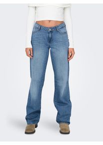 Low-rise-Jeans Only "ONLBRITNEY LOW STRAIGHT DNM AZG OS", Damen, Gr. S, L&auml;nge 32, medium blau denim, Denim/Jeans, Obermaterial: 100% Baumwolle, unifarben, lang, Jeans Low-rise-Jeans, Mittlere Waschung f&uuml;r einen gewaschenen und getragenen Denim-Look