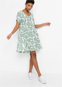 bonprix Shirtkleid aus flie&szlig;endem Viskose-Elasthan-Mix, wei&szlig;, Gr.52/54 (XXL), Kurzes und weitgeschnittenes Kleid mit Fledermaus&auml;rmeln, V-Ausschnitt und Teilungsnaht, aus Viskose