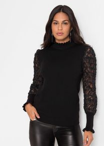 bonprix Rollkragenpullover aus weichem Viskose-Mix, schwarz, Gr.36/38 (S), Moderner Pullover mit Rollkragen und transparenten &Auml;rmeln