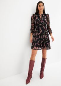 bonprix Chiffonkleid, schwarz, Gr.52, feminines Kleid mit tollem Druck