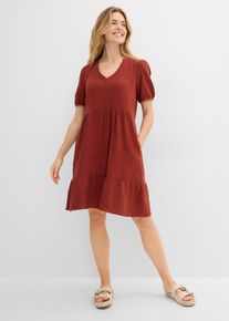 bonprix Oversized-Kleid aus Baumwoll-Musselin, braun, Gr.38, Weites Baumwollkleid mit streckendem V-Ausschnitt, aus Musselin
