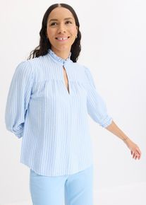bonprix Bluse aus Baumwoll-Viskose Mix, blau, Gr.44, Bequeme Bluse ohne Verschluss, 70% Baumwolle