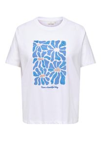 Rundhalsshirt Only CARMAKOMA "CARALBERTE LIFE S/S BOXY TEE JRS", Damen, Gr. XL, hellwei&szlig; print:big front flowie, Jersey, Obermaterial: 100% Baumwolle, bedruckt, regular fit normal, Rundhals, Shirts Rundhalsshirt