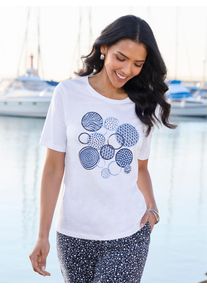 Kurzarmshirt Classic Basics "Kurzarm-Shirt", Damen, Gr. 56, wei&szlig;, marine, 100% Baumwolle, bedruckt, gemustert, mehrfarbig, Rundhals, Shirts Kurzarmshirt