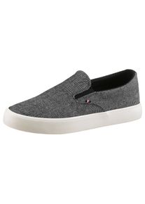 Slip-On Sneaker Tommy Hilfiger "TH HI VULC LOW SLIP ON CH", Herren, Gr. 46, grau (anthrazit), Textil, meliert, Schuhe Slip-On Sneaker, Freizeitschuh, Schlupfschuh, Halbschuh mit seitlichen Gummiz&uuml;gen