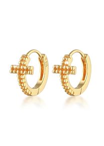 Paar Creolen Elli "Ohrringe Creolen Kreuz Glaube Religion 925 Silber" Gr. 13, gold, Ohrringe, Damen, ohne Stein, Silber 925 (Sterlingsilber), Paar Creolen