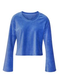Langarmshirt Buffalo, Damen, Gr. 48/50, blau, Cord, Obermaterial: 62% Baumwolle, 36% Polyester, 2% Elasthan, bequem, Rundhals, Trompeten&auml;rmel, Shirts Langarmshirt, mit weicher Cord-Struktur