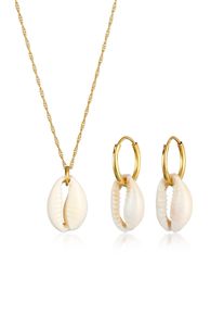 Ohrring und Ketten Set Elli "Schmuckset Kauri Muschel Kette Ohrringe 925 Silber" Gr. 45, gold, Schmuck_Sets, Damen, Blacklist, Silber 925 (Sterlingsilber), Ohrring und Ketten Set