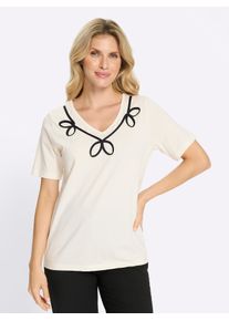 Rundhalsshirt Classic Basics "Kurzarm-Shirt", Damen, Gr. 42, champagner, 100% Baumwolle, unifarben, V-Ausschnitt, Shirts Rundhalsshirt