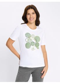 Kurzarmshirt Classic Basics "Kurzarm-Shirt", Damen, Gr. 56, wei&szlig;, eucalyptus, 100% Baumwolle, bedruckt, gemustert, mehrfarbig, Rundhals, Shirts Kurzarmshirt