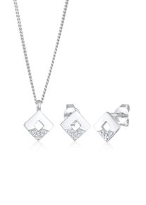 Ohrring und Ketten Set Elli DIAMONDS "Schmuckset Diamant (0.045 ct) Geo Design 925 Silber" Gr. 45, silber, Schmuck_Sets, Damen, 45, Ohrring und Ketten Set