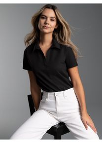 Poloshirt TRIGEMA "TRIGEMA Poloshirt ohne Knopfleiste", Damen, Gr. L, schwarz, Piqu&eacute;, 100% Baumwolle, Basic, ohne Ausschnitt, Shirts Poloshirt