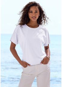 T-Shirt Lascana "mit Strasssteinen", Damen, Gr. 48/50, lavendel, Single Jersey, Obermaterial: 50% Baumwolle, 50% Viskose (LENZING&trade; ECOVERO&trade;), Glitzermuster, l&auml;ssig geschnitten normal, Rundhals, angeschnitten abgesteppte Kante, Shirts T-Shirt, aus angenehmer Baumwoll-Viskose-Qualit&auml;t